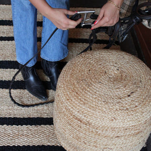 Natural and Black Striped Jute Rug