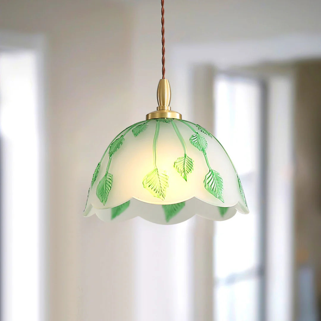 Retro Round Leaf Glass Pendant Lamp