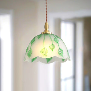 Retro Round Leaf Glass Pendant Lamp