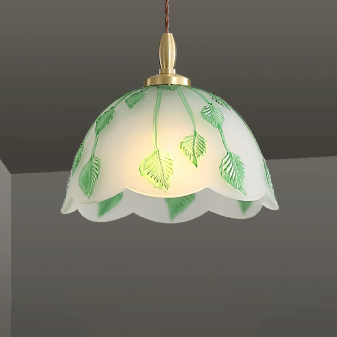Retro Round Leaf Glass Pendant Lamp