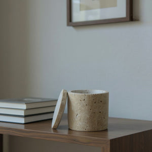 Rosalin Travertine Vessel with Lid