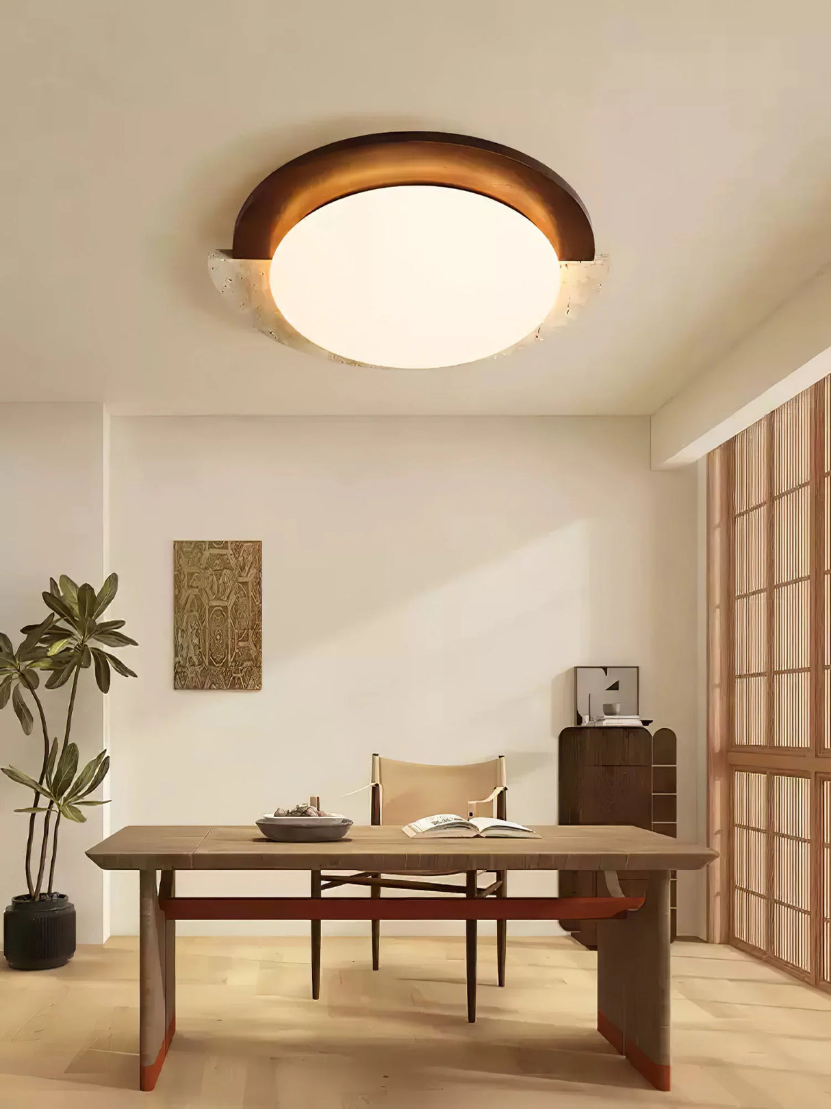 Round Eclipse Halo Travertine Ceiling Lamp