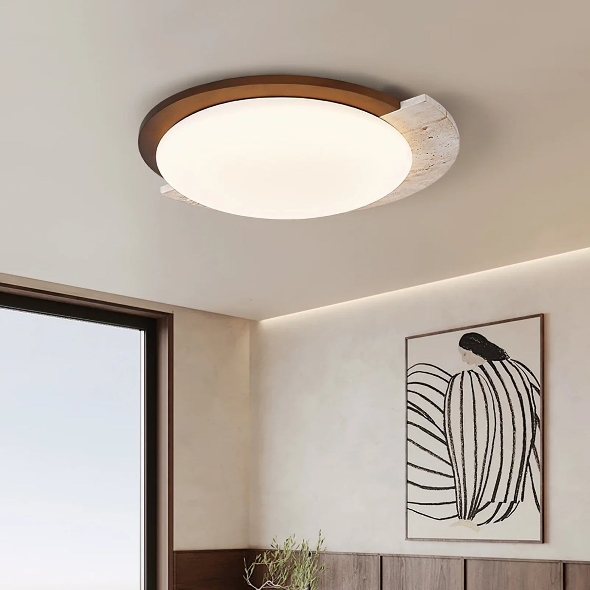 Round Eclipse Halo Travertine Ceiling Lamp