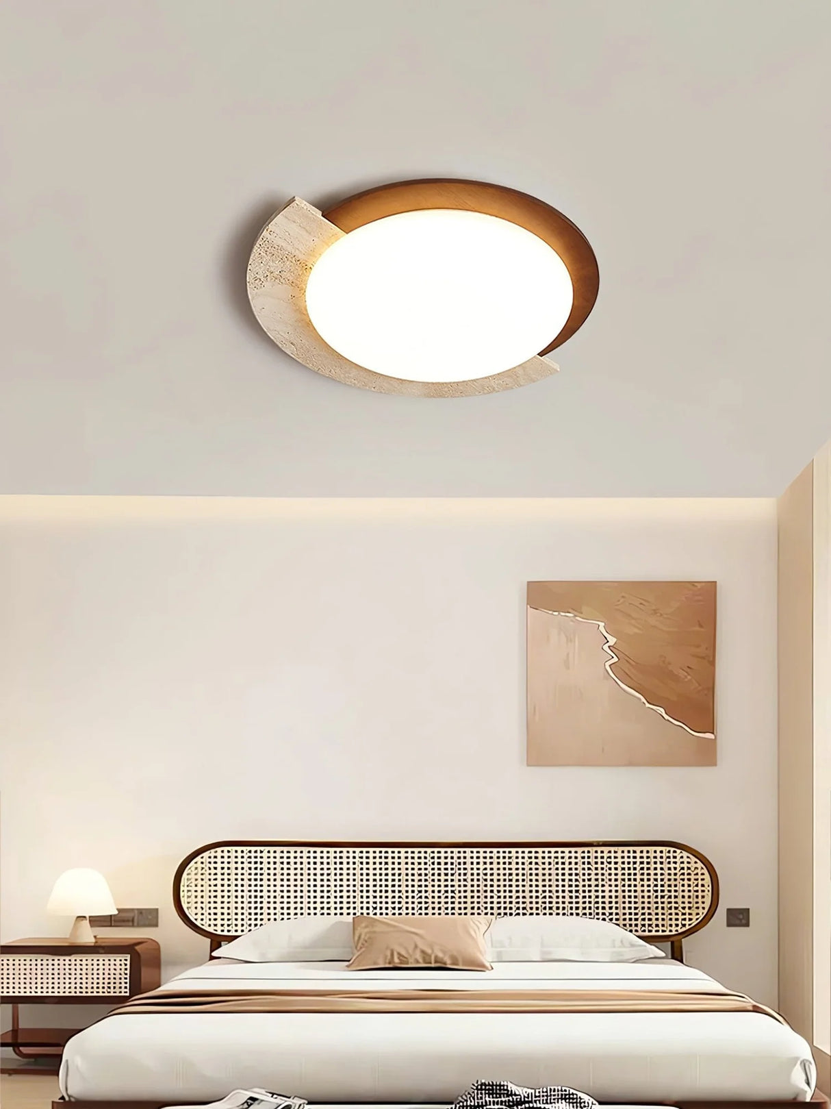 Round Eclipse Halo Travertine Ceiling Lamp