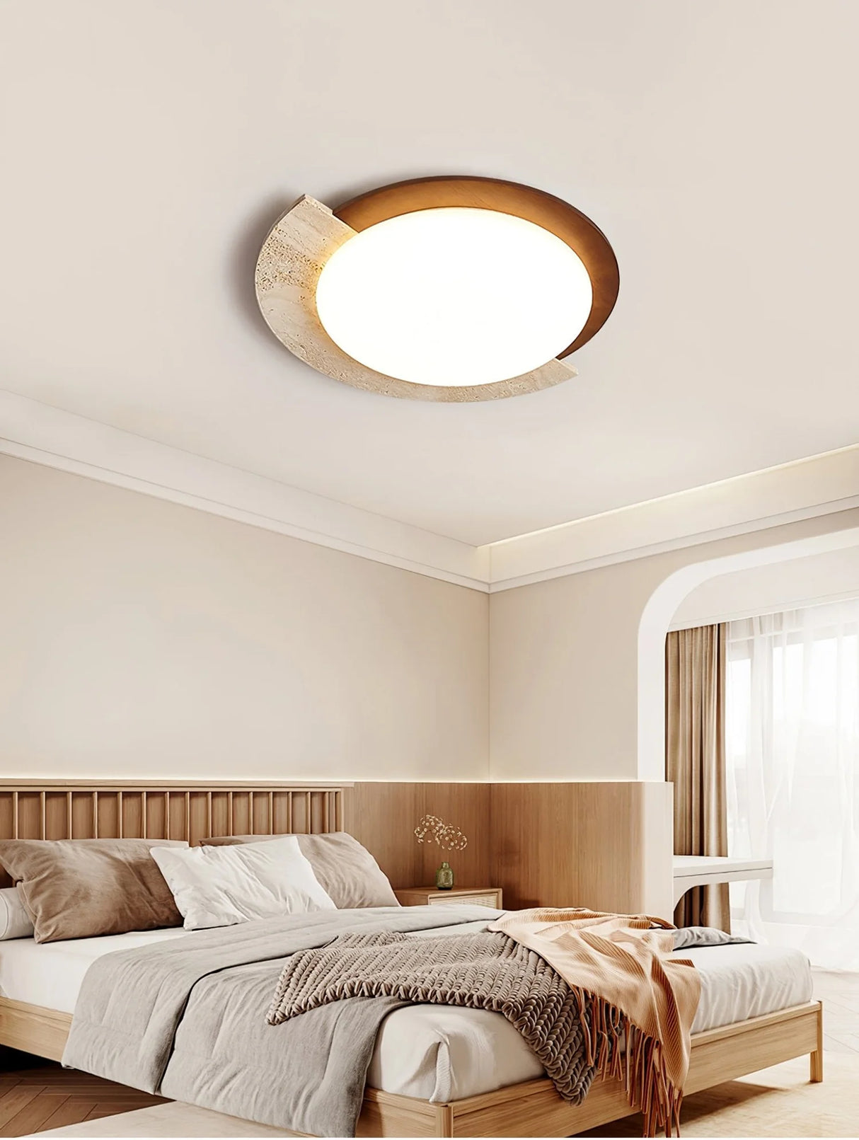 Round Eclipse Halo Travertine Ceiling Lamp