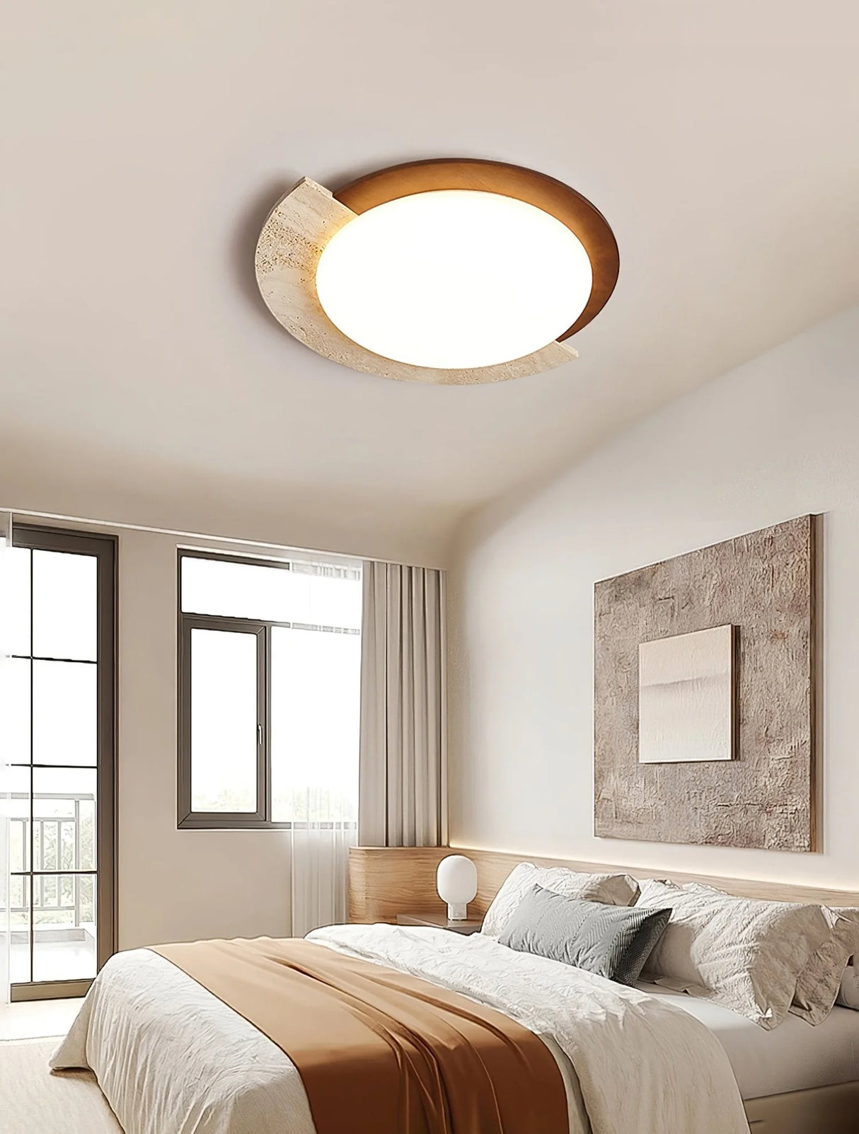 Round Eclipse Halo Travertine Ceiling Lamp