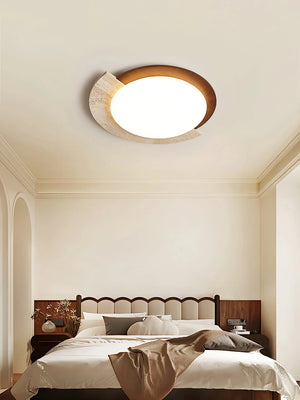 Round Eclipse Halo Travertine Ceiling Lamp