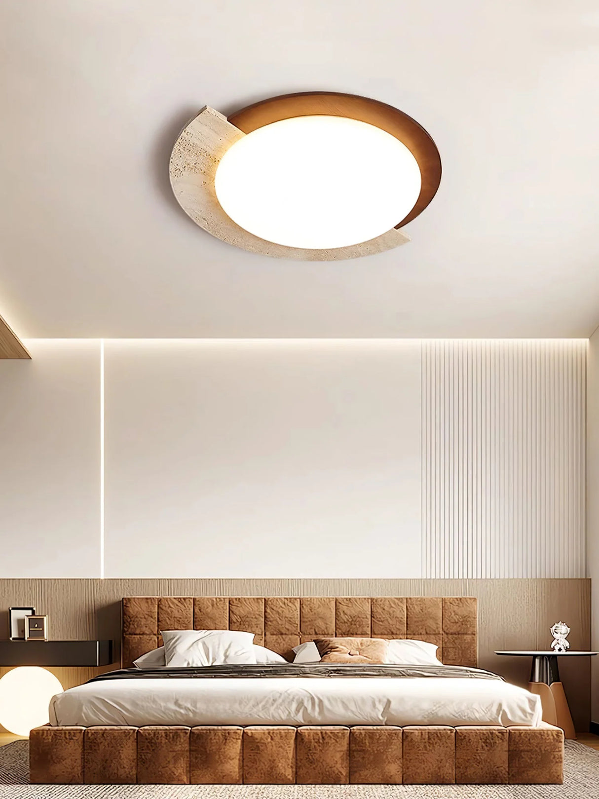 Round Eclipse Halo Travertine Ceiling Lamp