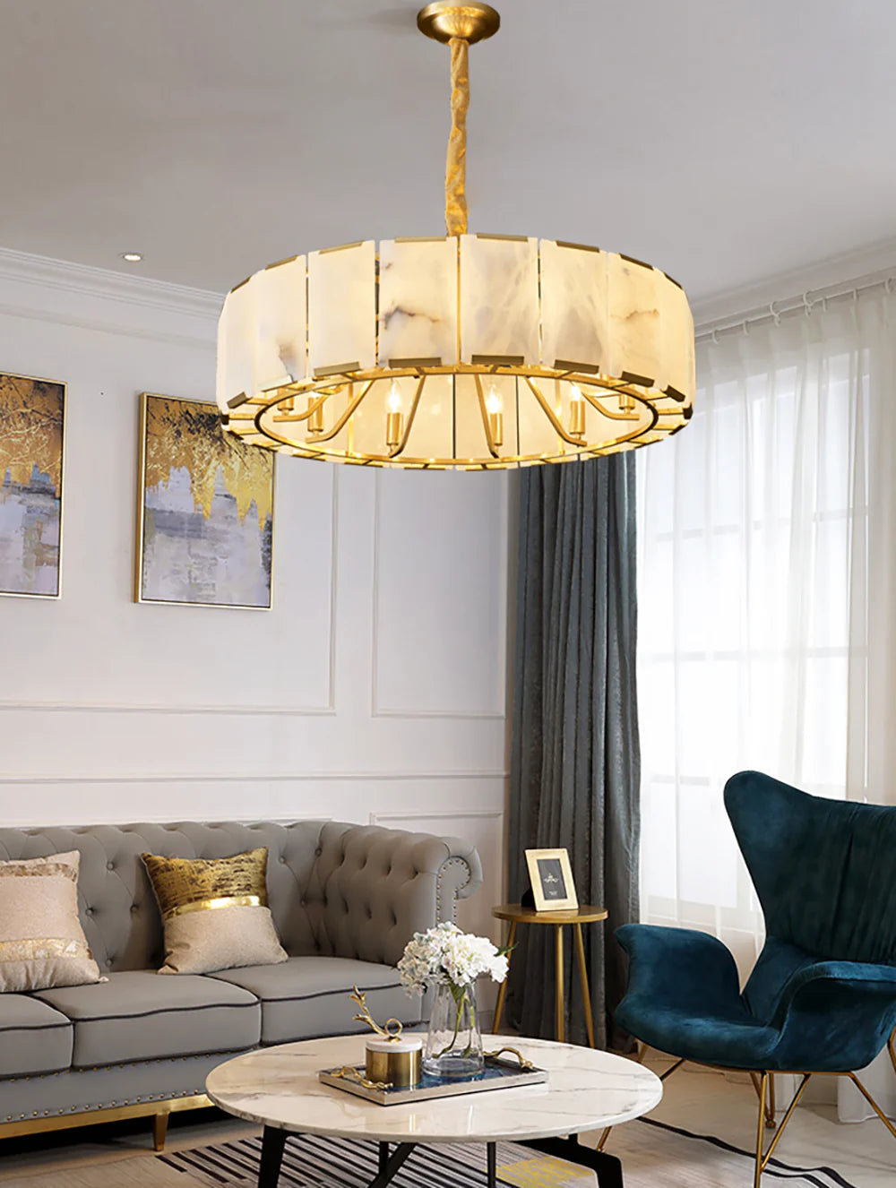 Round Modern Alabaster Chandelier