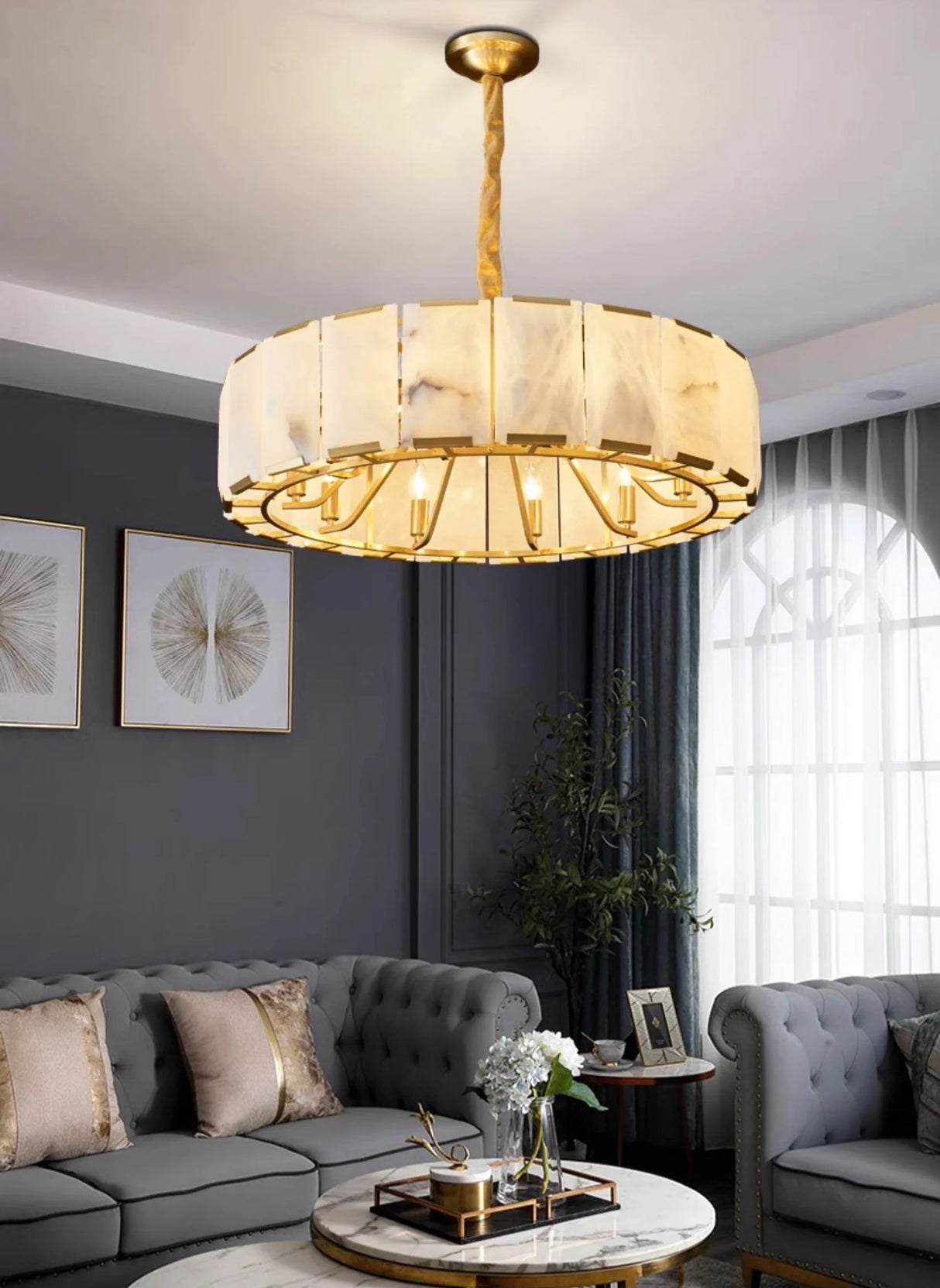 Round Modern Alabaster Chandelier