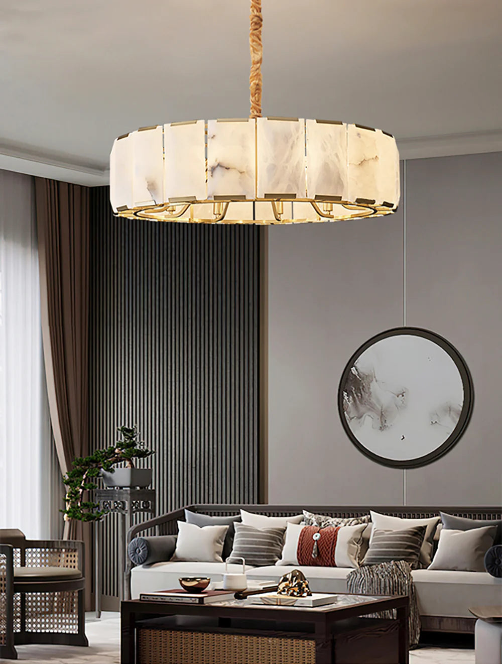 Round Modern Alabaster Chandelier