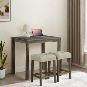 1 Traditional Breakfast Dining Table Set with 2 Stools for Apartment