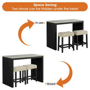 48" Modern Breakfast 1 Dining Table Set with 2 Stools for Apartment, Travertine Table Top