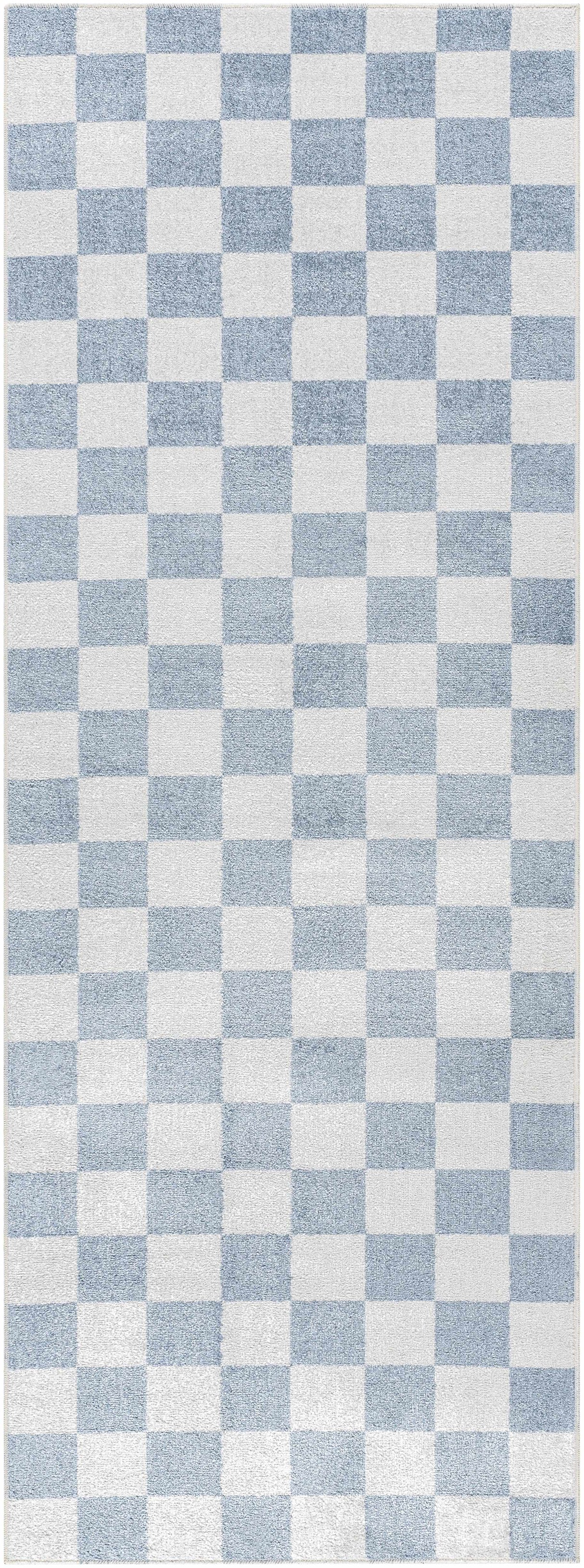 Brone Blue Checkered Washable Rug