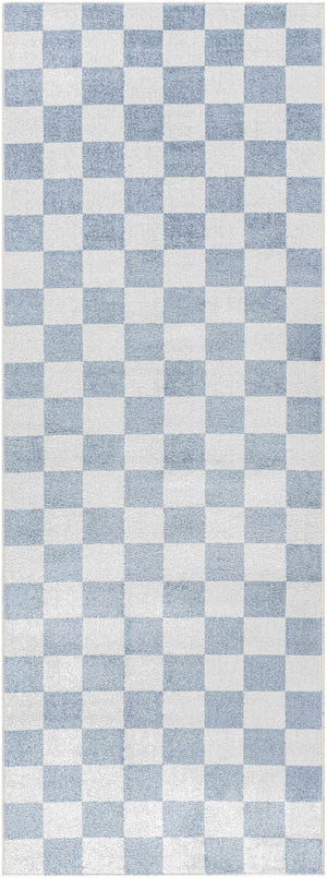Brone Blue Checkered Washable Rug