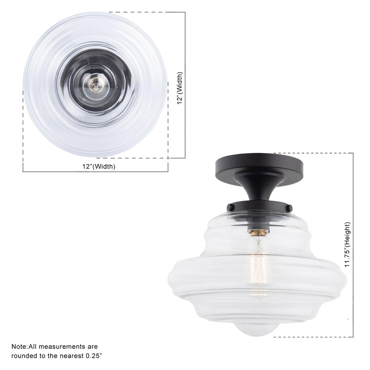 Solaria 1-Light Dark Brown Farmhouse Semi Flush Mount Ceiling Light