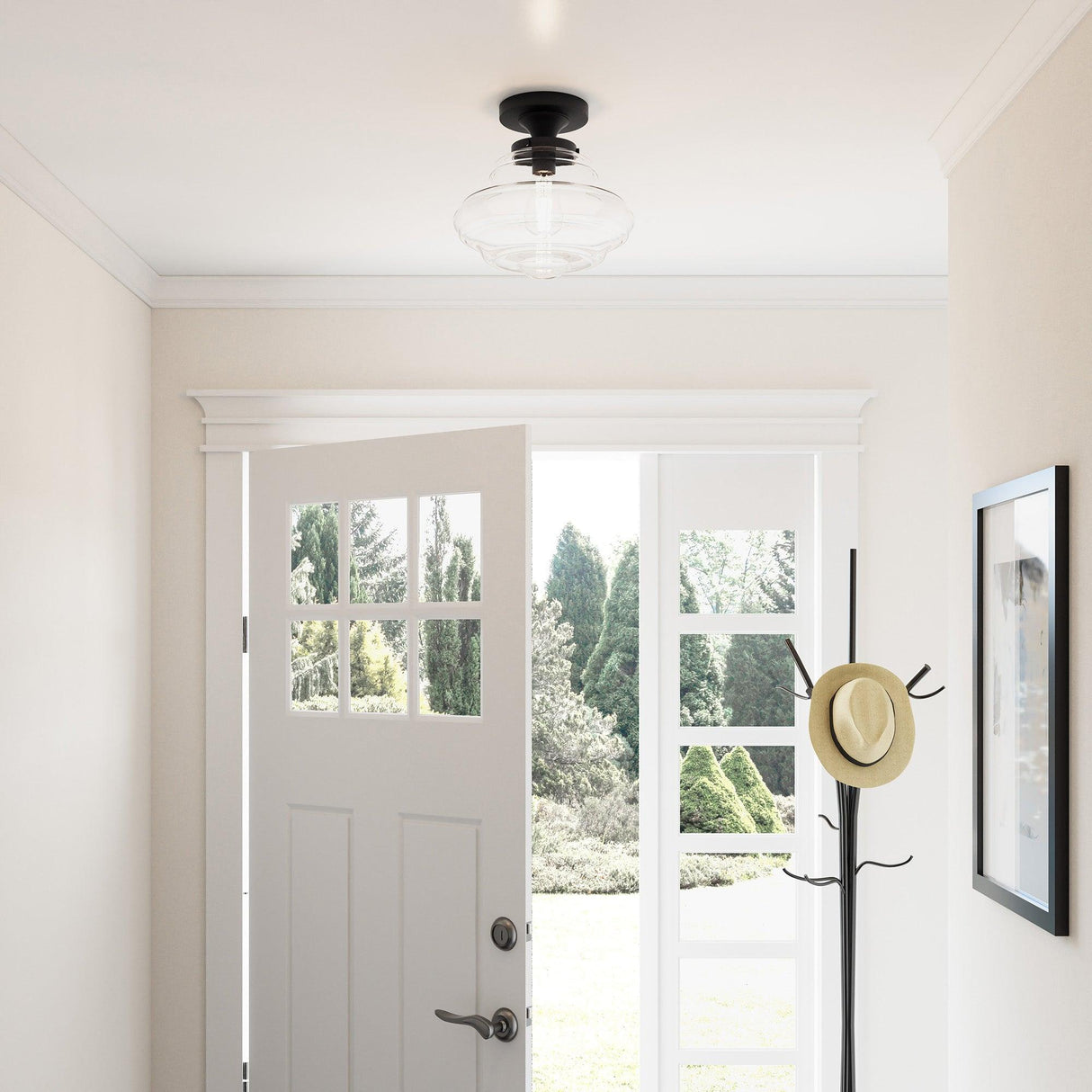 Solaria 1-Light Dark Brown Farmhouse Semi Flush Mount Ceiling Light