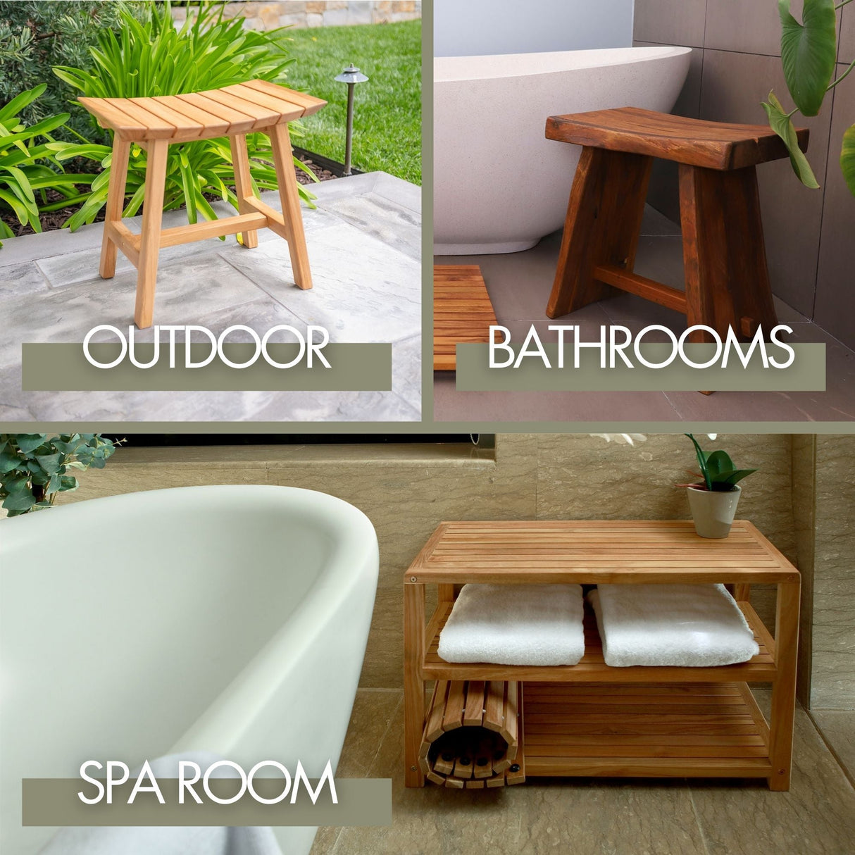 Tanzania Oiled Teak Shower and Bath Corner Stool with Shelf - 17.5"