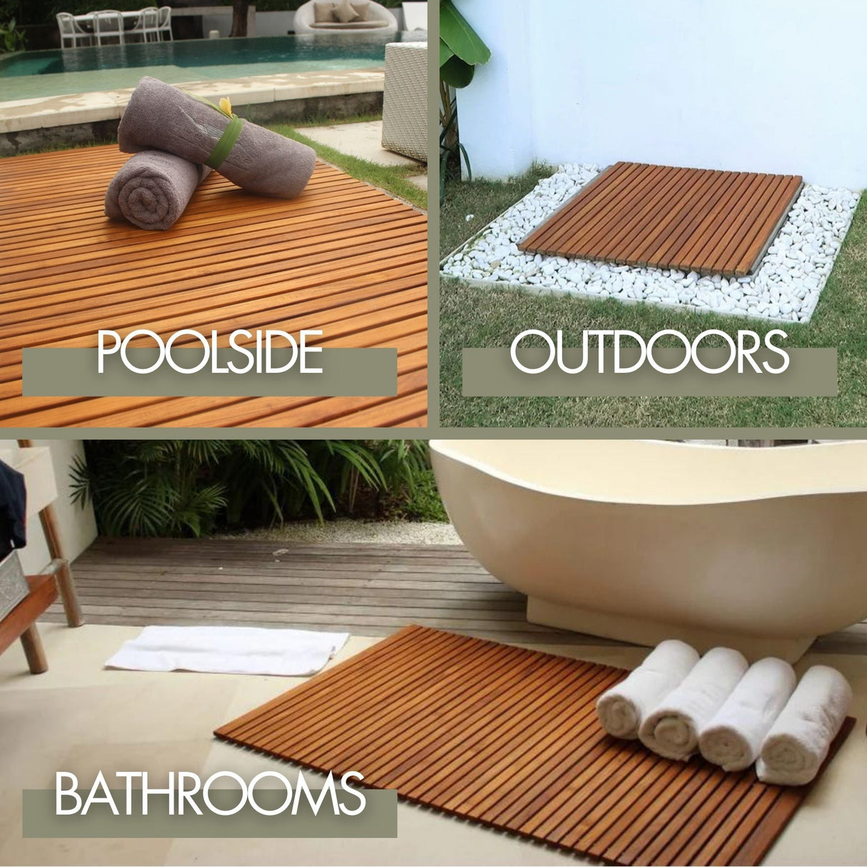 Sapporo Teak Shower and Bath String Mat with Rubber Footing 30″ x 30″