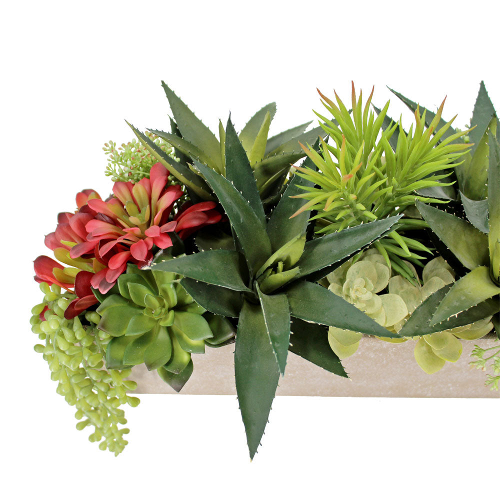 Rectangular Artificial Succulent Arrangement, Natural Planter