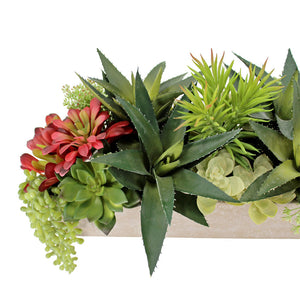Rectangular Artificial Succulent Arrangement, Natural Planter