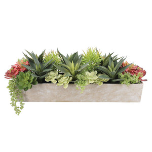 Rectangular Artificial Succulent Arrangement, Natural Planter
