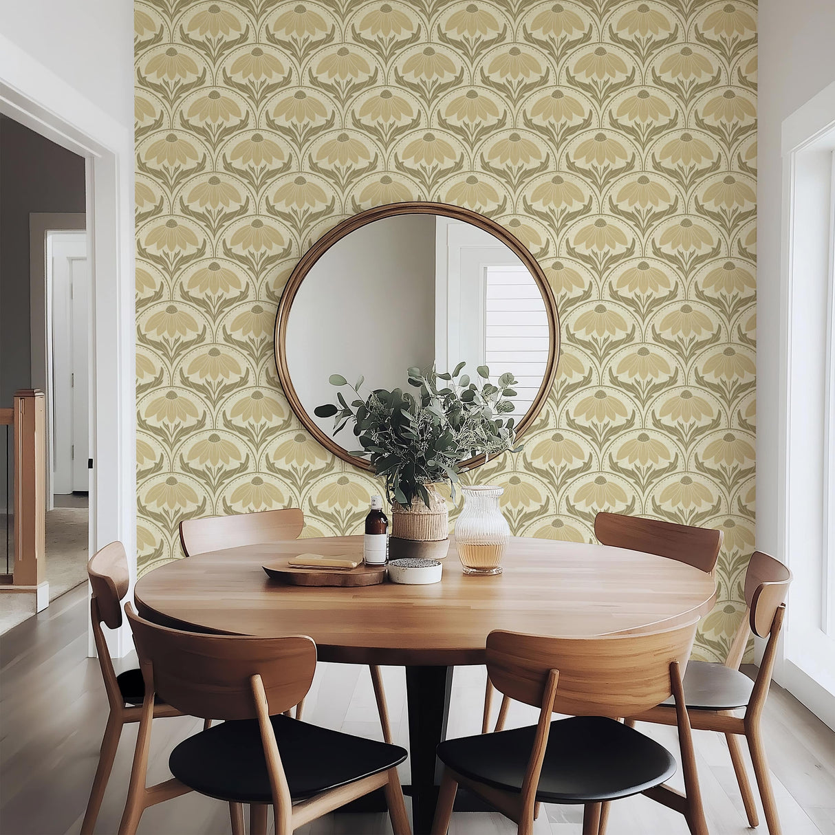 Scalloped Coneflower Wallpaper - Vintage Floral Elegance