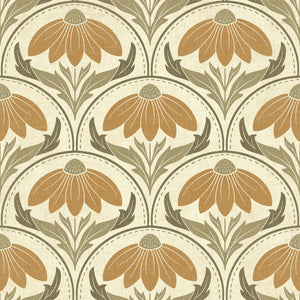 Scalloped Coneflower Wallpaper - Vintage Floral Elegance