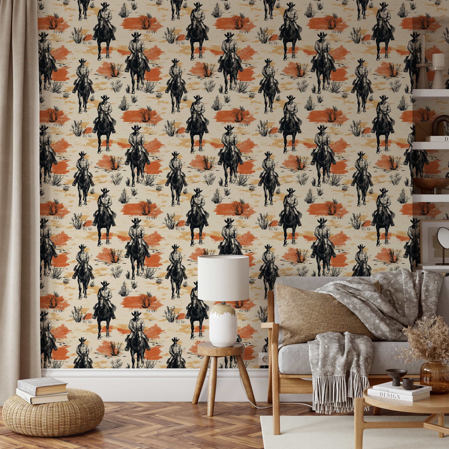 Western Cowboy Wallpaper - Cowboys on Horseback | Luxury Peel and Stick Wallpaper