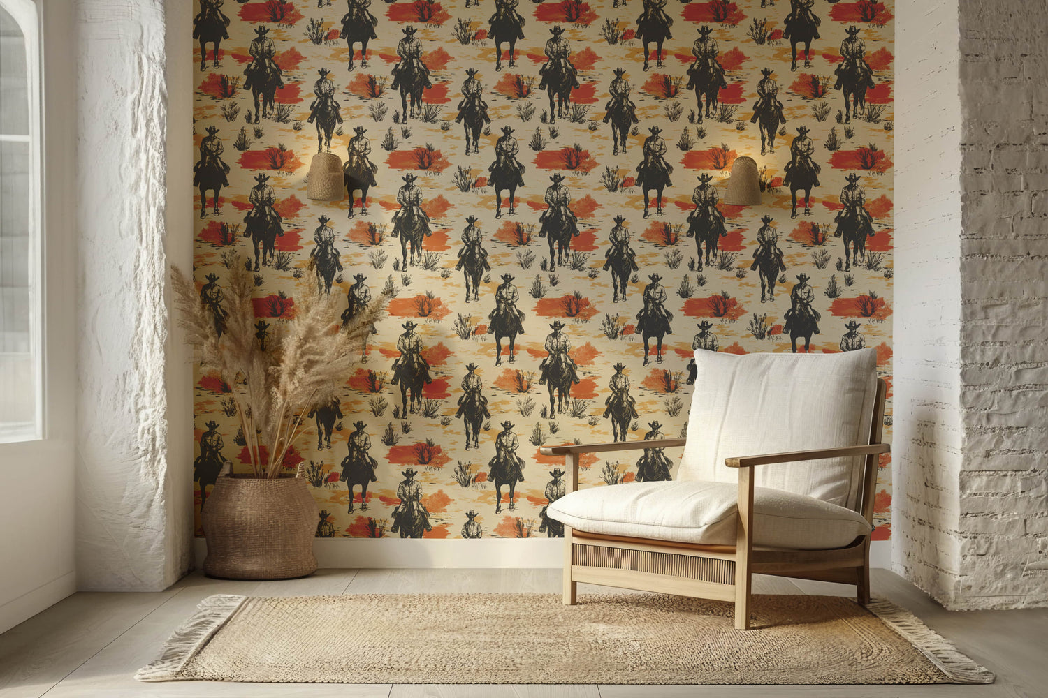 Western Cowboy Wallpaper - Cowboys on Horseback | Luxury Peel and Stick Wallpaper