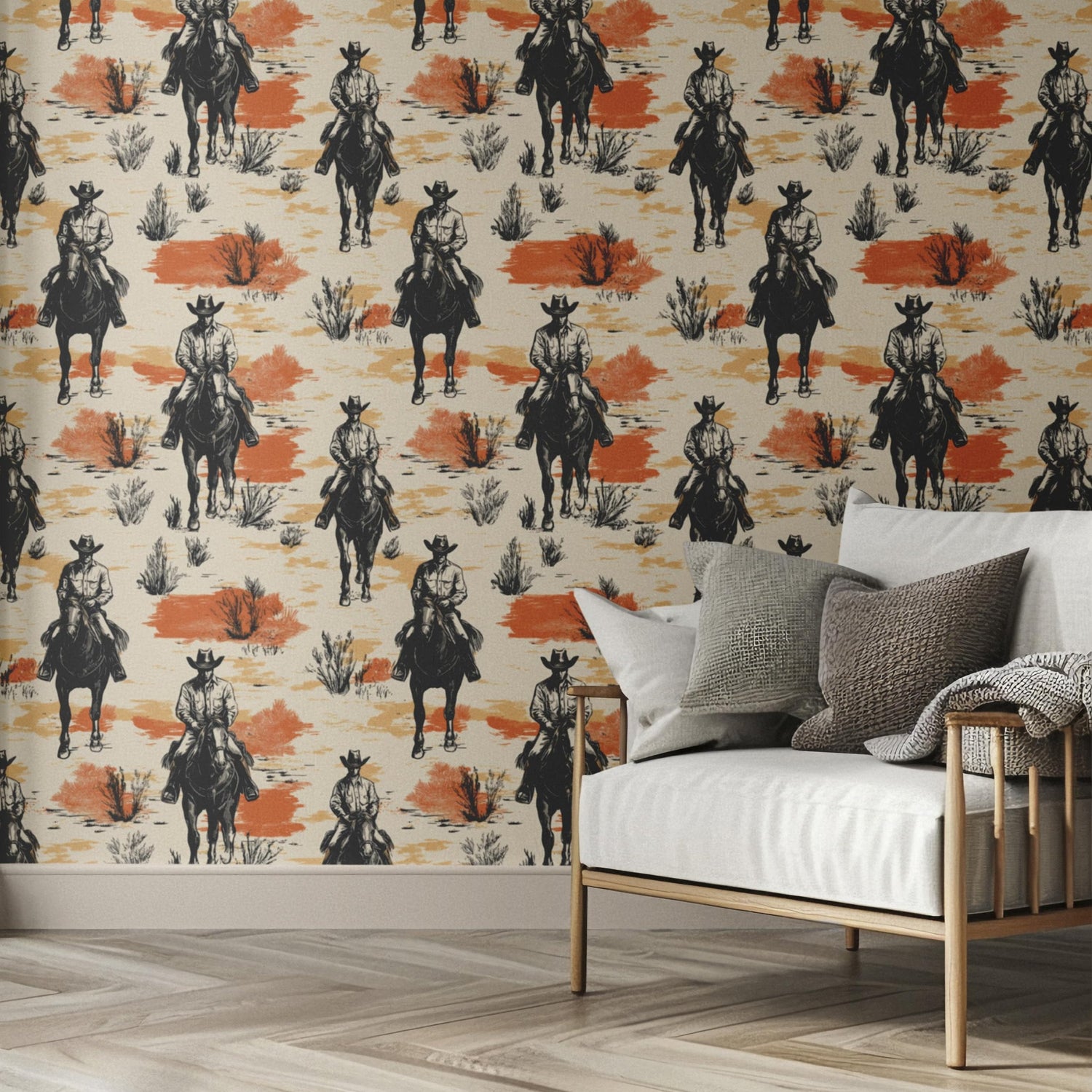 Western Cowboy Wallpaper - Cowboys on Horseback | Luxury Peel and Stick Wallpaper