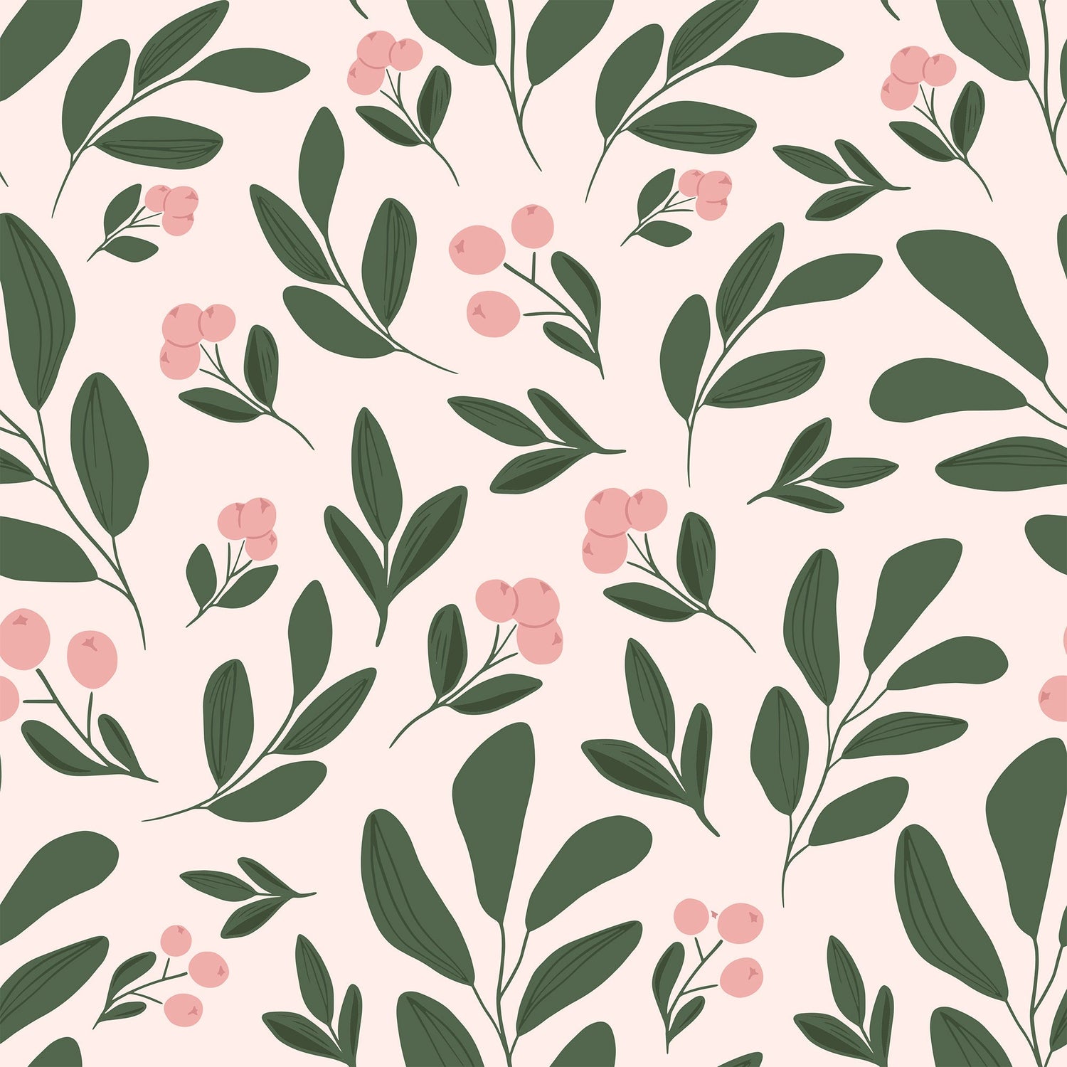 Pink Berry and Green Leaf Botanical Removable Wallpaper