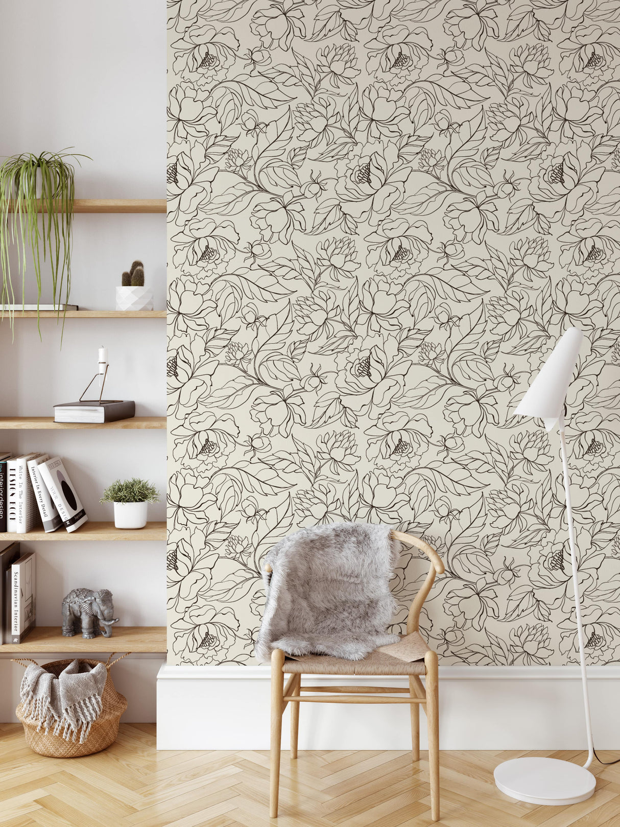 Elegant Line Art Peony Wallpaper