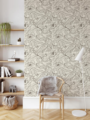Elegant Line Art Peony Wallpaper