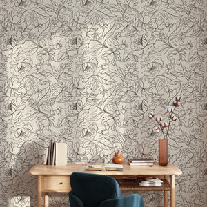Elegant Line Art Peony Wallpaper