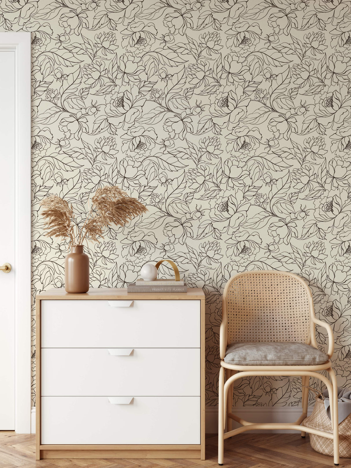 Elegant Line Art Peony Wallpaper