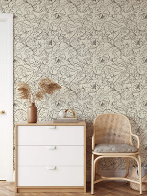 Elegant Line Art Peony Wallpaper