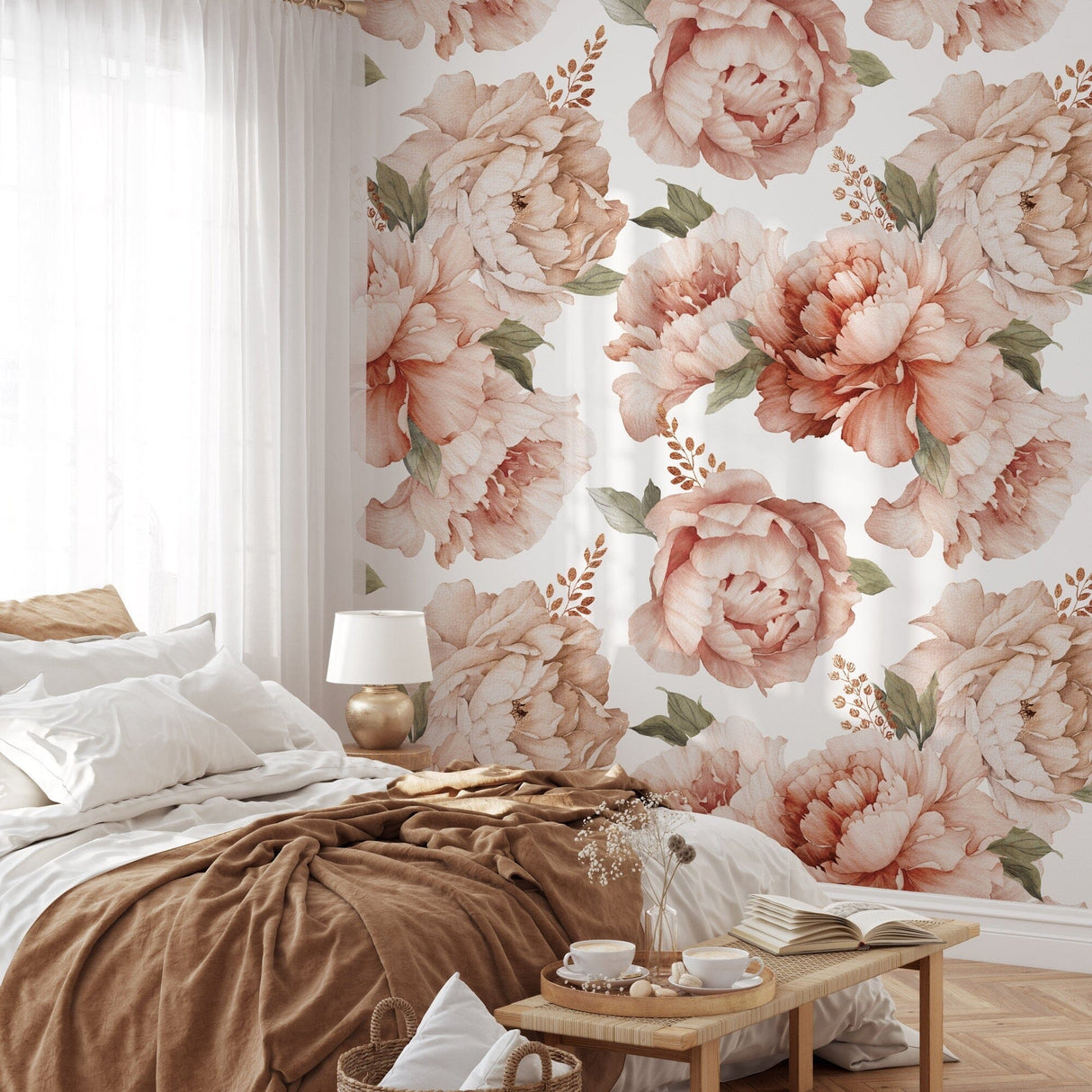 Watercolor Peony Flowers Wallpaper