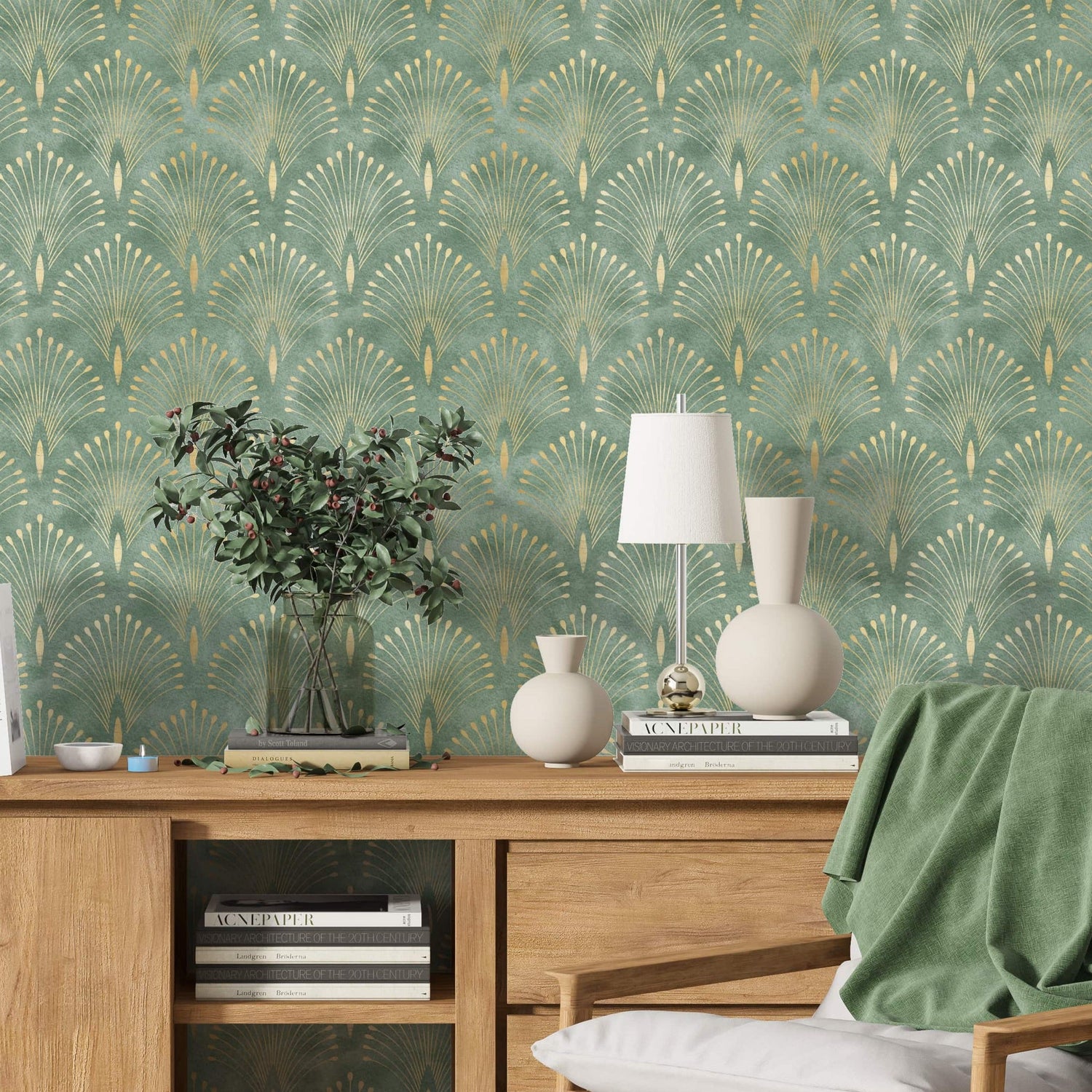 Art Deco Green and Gold Wallpaper