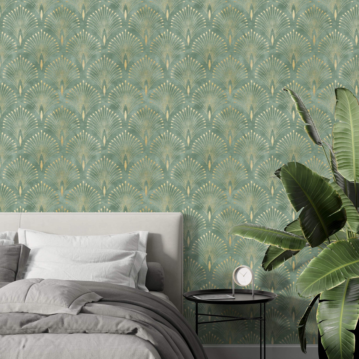 Art Deco Green and Gold Wallpaper