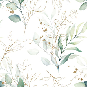 Watercolor Botanical Wallpaper with Gold Accents