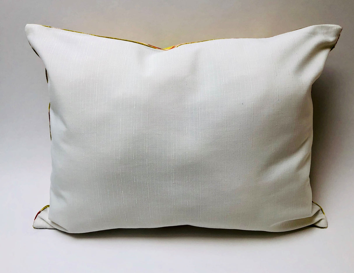 Silk Velvet Ikat Pillow - Chartreuse, Rusty Orange 16"x21"