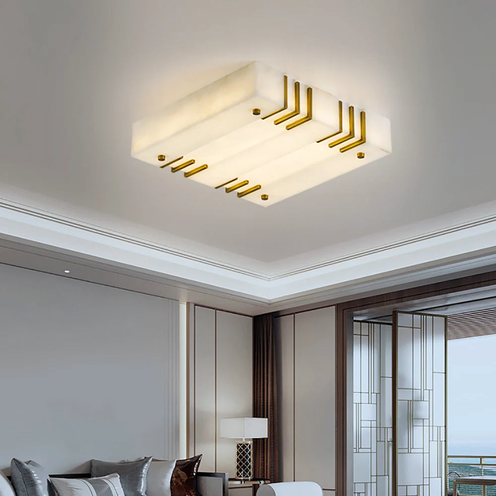 Square Alabaster Gold Ceiling Lamp