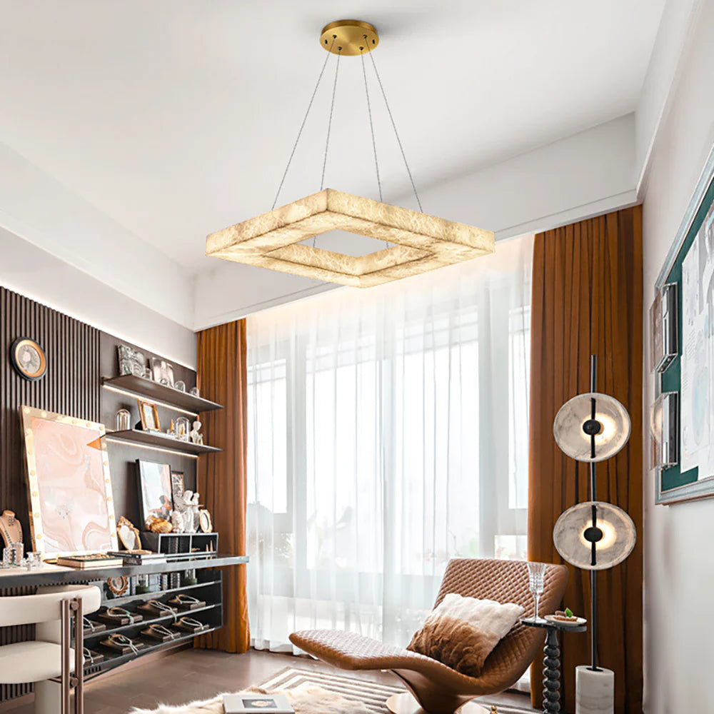 Square Modern Alabaster Chandelier