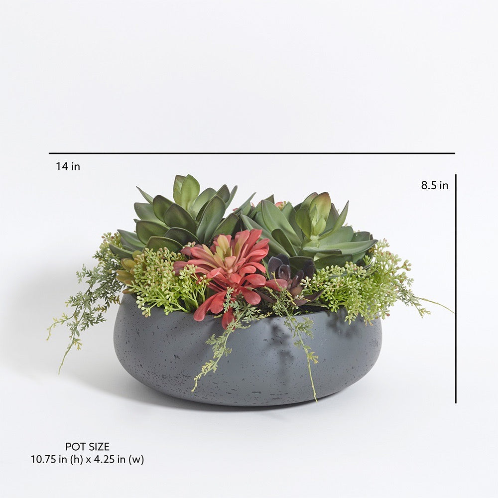 Round Artificial Succulent Arrangement, Natural Planter