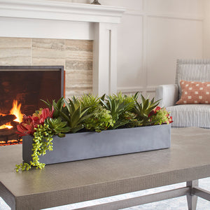 Rectangular Artificial Succulent Arrangement, Gray Planter