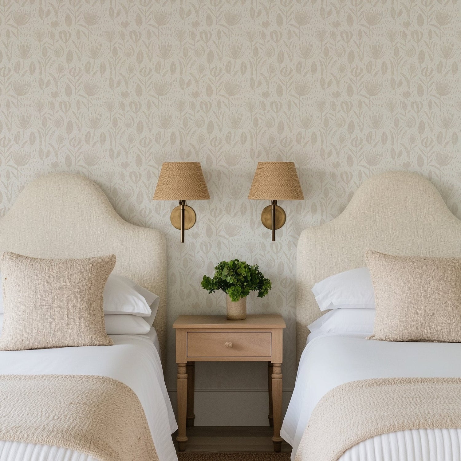 Boho Chic Neutral Floral Wallpaper