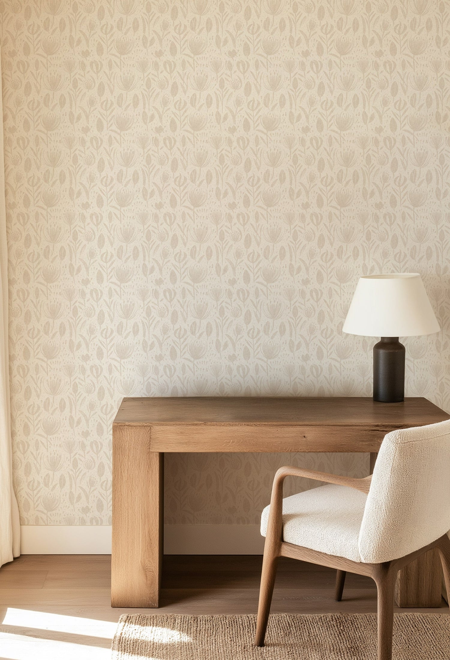 Boho Chic Neutral Floral Wallpaper