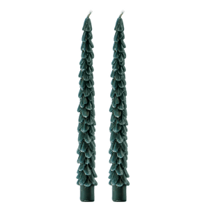 Green Tree Taper Candles - Set of 2