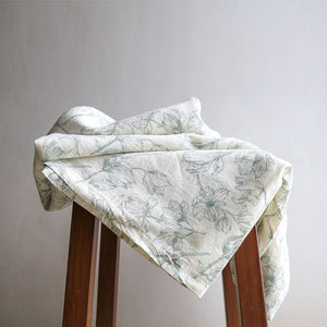 Grey and Green Lilies Linen Tablecloth